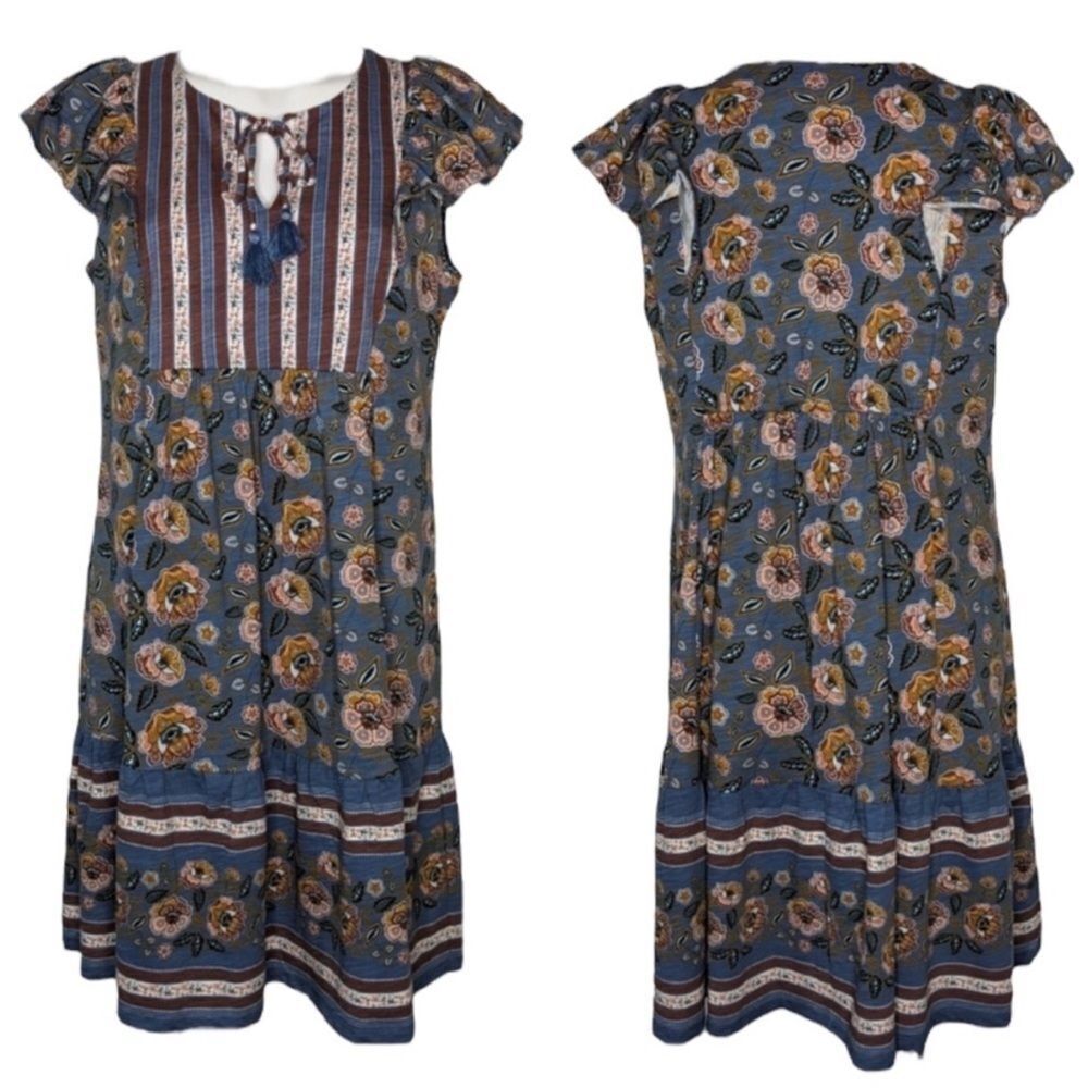 New MATILDA JANE Pasture Flutter Dress boho western in Blue/Rust/Cream Size L